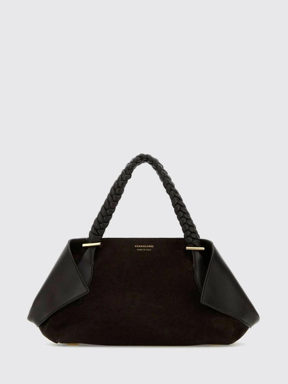 Salvatore Ferragamo Woven Handle 2Way Bag Suede Leather Brown